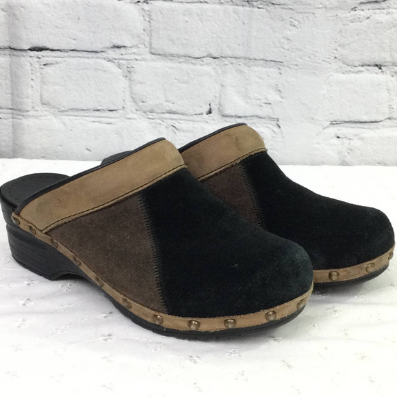Sanita Black Brown Color Block Suede Studded Slip On Clog Women’s Size 37 - Picture 14 of 14